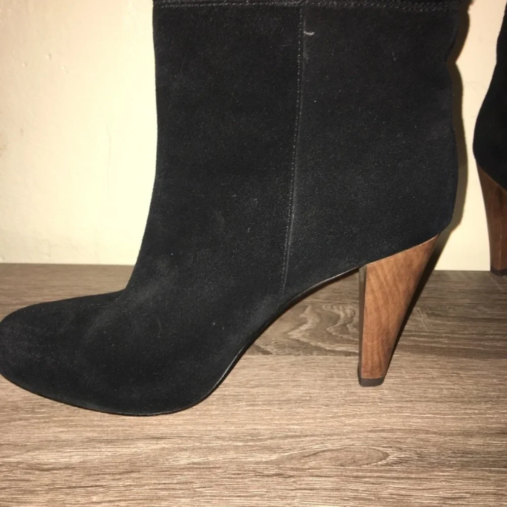 Joie Caviar Black Suede Tall Heeled Boots With Stitching… - Picture 3 of 11